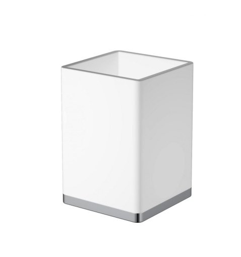 10961-W-CR Стакан квадратный белый-Хром