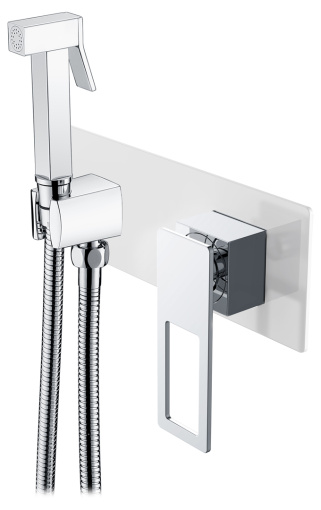 147-WCR Гигиеническая лейка Q со смесителем White Chrome (комплект)