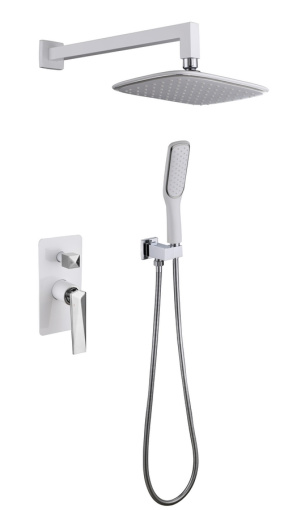 374-W Смеситель встроенный + верхний душ + ручной душ белый-Хром