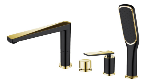 380-B Смеситель врезной на борт ванны Venturo черный + золото