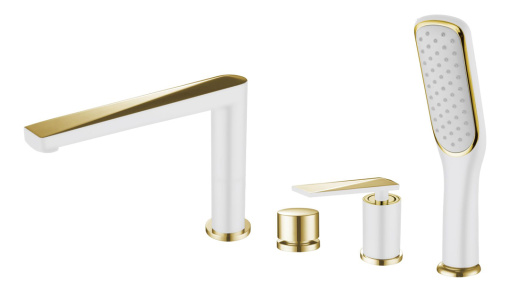 380-W Смеситель врезной на борт ванны Venturo белый + золото