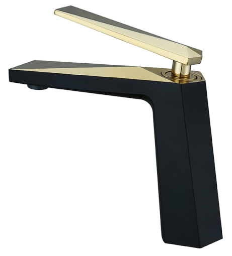 381-B Смеситель для умывальника Venturo черный + золото