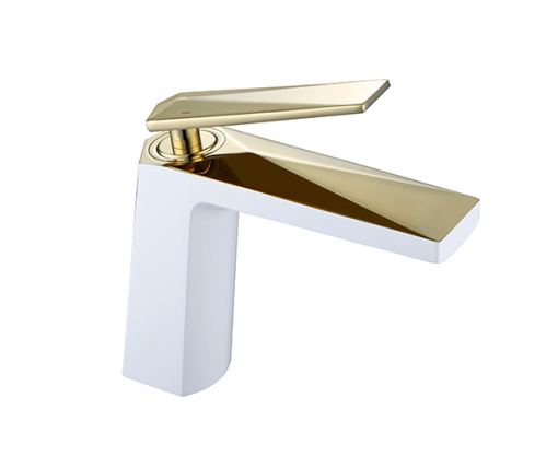 381-W Смеситель для умывальника Venturo белый + золото