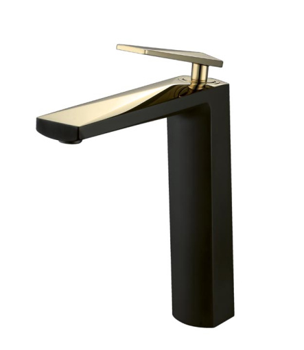 382-B Смеситель для умывальника высокий Venturo черный + золото