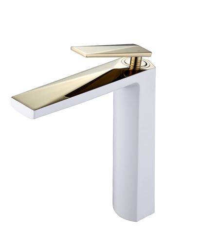 382-W Смеситель для умывальника высокий Venturo белый + золото