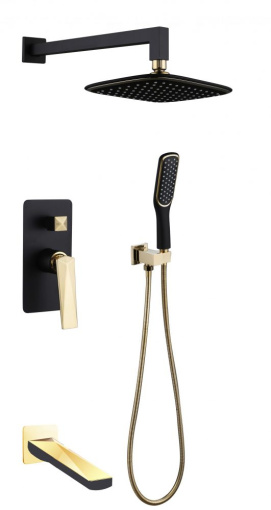 384-B-2 Смеситель встроенный с изливом черный-золото