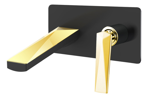 385-B Смеситель для умывальника из стены черный-золото