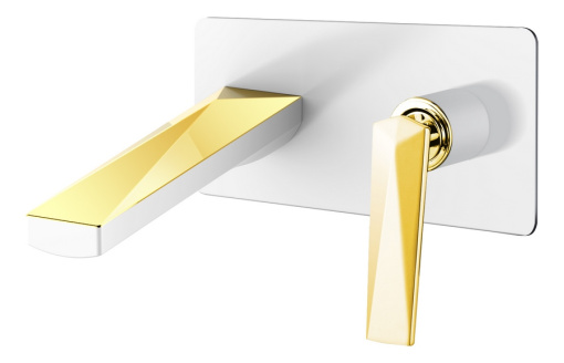 385-W Смеситель для умывальника из стены белый-золото