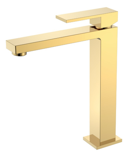 472-G Смеситель для умывальника высокий Qubic Shine Gold