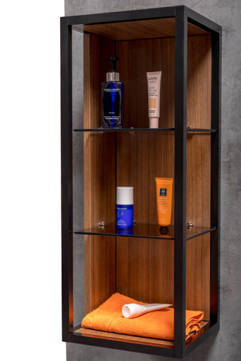 895-D Пенал Loft низкий Dark Wood, полки стекло фото 895-D Пенал Loft низкий Dark Wood, полки стекло