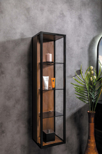 896-D Пенал Loft высокий Dark Wood, полки стекло фото 896-D Пенал Loft высокий Dark Wood, полки стекло