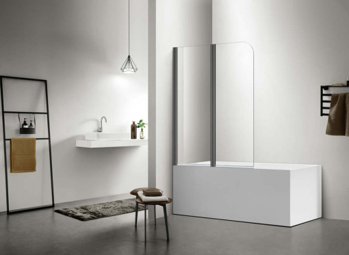 AQ DEL SBA 10015GM Шторка на ванну двухэлементная, поворотная 1000X1500 профиль оружейная сталь, стекло прозрачное