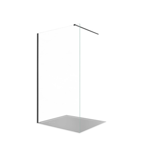 Душевая перегородка Walk In 140см, с держателем 1200мм, профиль черный матовый, Aquatek AQ.WI.140.1BL, стекло прозрачное, закаленное