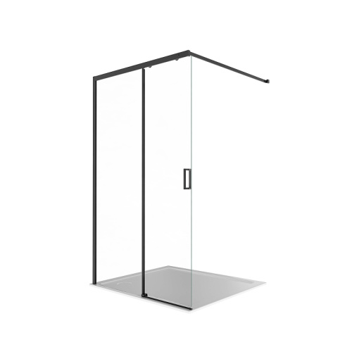 Душевая перегородка Walk In 120см, раздвижная, с держателем 1200мм, профиль черный матовый, Aquatek AQ.WISL.120.1BL, стекло прозрачное, закаленное