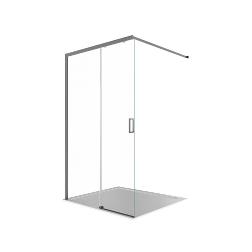 Душевая перегородка Walk In 120см, раздвижная, с держателем 1200мм, профиль оружейная сталь, Aquatek AQ.WISL.120.1GM, стекло прозрачное, закаленное