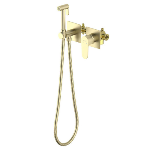 AQ1220BG ОБЕРОН комплект для гигиенического душа встроенный 2 отв. (смеситель + гигиеническая лейка + шланг), шлиф. золото
