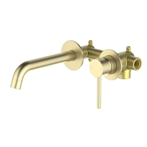 AQ1313BG ЕВРОПА смеситель для раковины настенный 2 отв. (внешняя и скрытая часть), шлиф. золото
