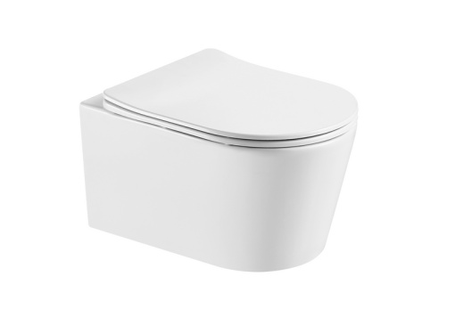 Унитаз подвесной безободковый AQUATEK ОБЕРОН AQ1363WT-00 531*360*360 мм, смыв ТОРНАДО, горизонтальный выпуск, тонкое сиденье с механизмом плавного закрывания, крепеж 