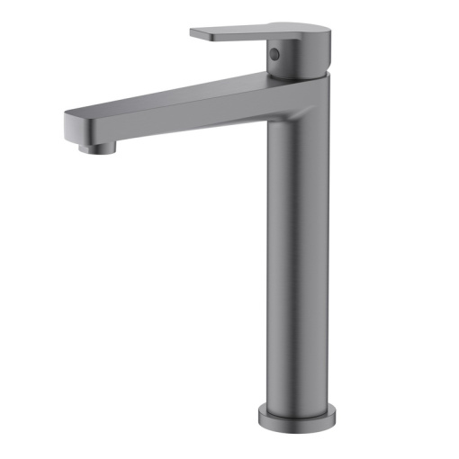 AQ1704BGM ЛУГАНО смеситель для раковины высокий 217, без донного клапана, оружейная сталь