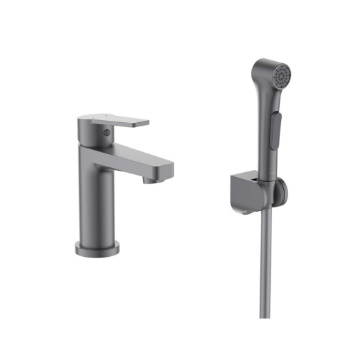 AQ1712BGM ЛУГАНО смеситель для раковины 106 с гигиеническим ручным душем, оружейная сталь