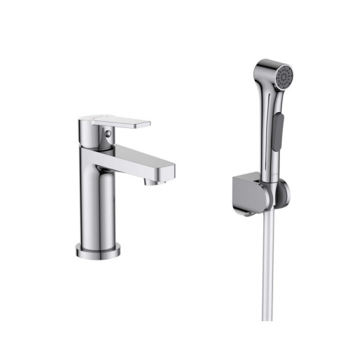 AQ1712CR ЛУГАНО смеситель для раковины 106 с гигиеническим ручным душем