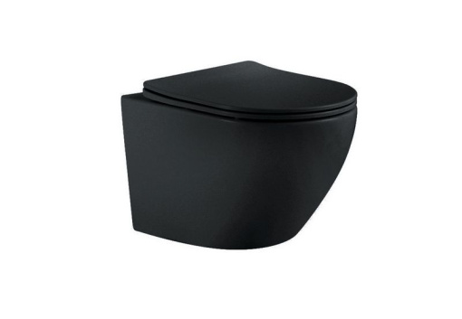  Унитаз подвесной безободковый AQUATEK ЕВРОПА AQ1901-MB 525*360*320 мм, черный матовый, горизонтальный выпуск, тонкое сиденье с механизмом плавного закрывания, крепеж 