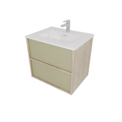 Комплект мебели: Тумба ЛИБРА с раковиной 60см, 2 ящика с системой push-to-open, корпус дерево,цвет фасадов шалфей зеленый