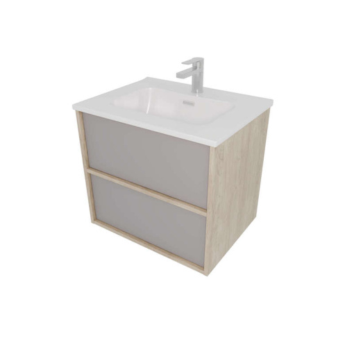 Комплект мебели: Тумба ЛИБРА с раковиной 60см, 2 ящика с системой push-to-open, корпус дерево,цвет фасадов серый туман