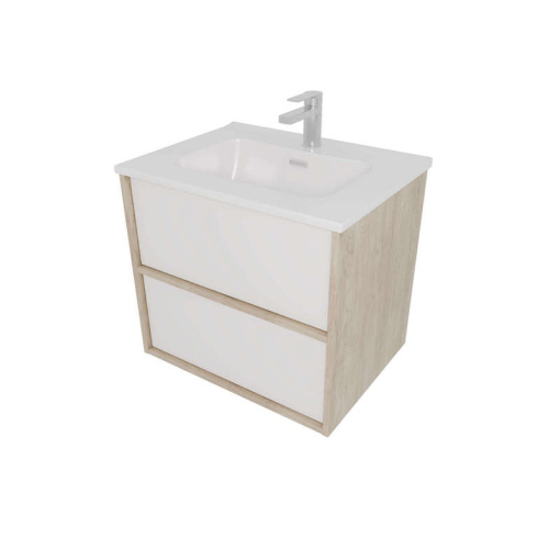 Комплект мебели: Тумба ЛИБРА с раковиной 60см, 2 ящика с системой push-to-open, корпус дерево,цвет фасадов белый мат