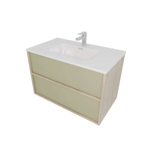 Комплект мебели: Тумба ЛИБРА с раковиной 80см, 2 ящика с системой push-to-open, корпус дерево,цвет фасадов шалфей зеленый