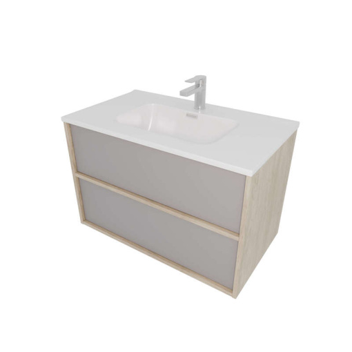 Комплект мебели: Тумба ЛИБРА с раковиной 80см, 2 ящика с системой push-to-open, корпус дерево,цвет фасадов серый туман