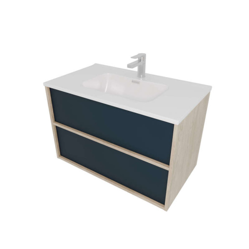 Комплект мебели: Тумба ЛИБРА с раковиной 80см, 2 ящика с системой push-to-open, корпус дерево,цвет фасадов серый мат