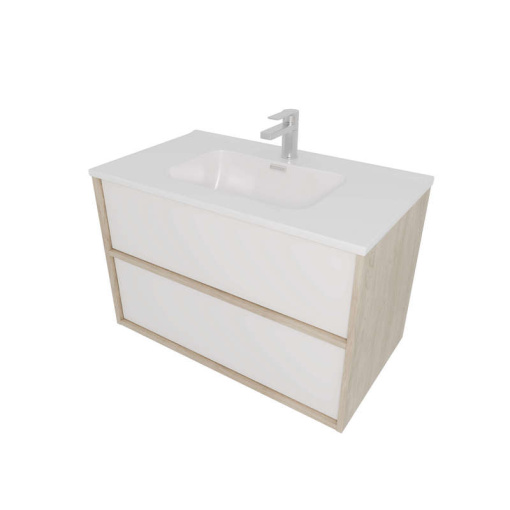 Комплект мебели: Тумба ЛИБРА с раковиной 80см, 2 ящика с системой push-to-open, корпус дерево,цвет фасадов белый мат