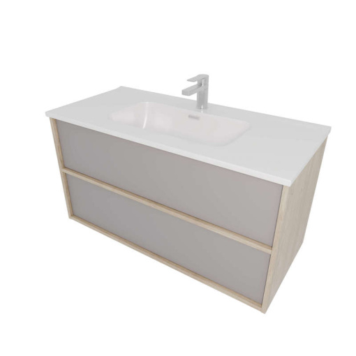 Комплект мебели: Тумба ЛИБРА с раковиной 100см, 2 ящика с системой push-to-open, корпус дерево,цвет фасадов серый туман