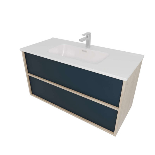 Комплект мебели: Тумба ЛИБРА с раковиной 100см, 2 ящика с системой push-to-open, корпус дерево,цвет фасадов серый мат