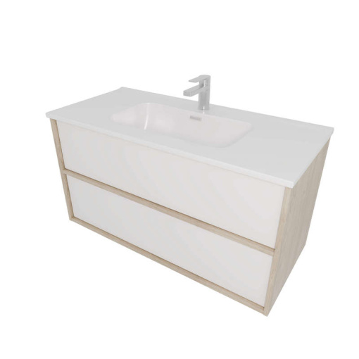 Комплект мебели: Тумба ЛИБРА с раковиной 100см, 2 ящика с системой push-to-open, корпус дерево,цвет фасадов белый мат