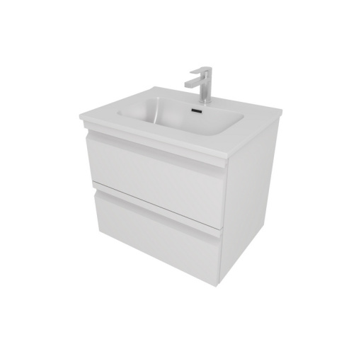 AQ77060-MW Комплект мебели:Тумба 60 см ВЕГА с раковиной AQ0460-00, 2 ящика,цвет белый мат