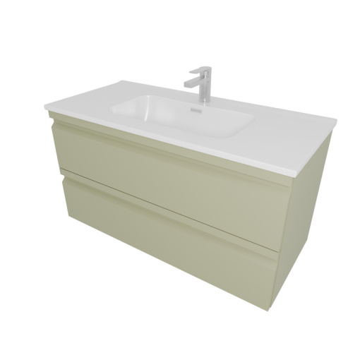 AQ77100-GS Комплект мебели: Тумба 100см ВЕГА с раковиной AQ4100-00, 2 ящика,  цвет шалфей зеленый