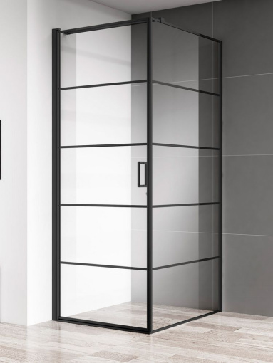 Душевой уголок 800*800*1950мм., стекло 6мм, цвет профиля матовый черный, горизонтальные линии