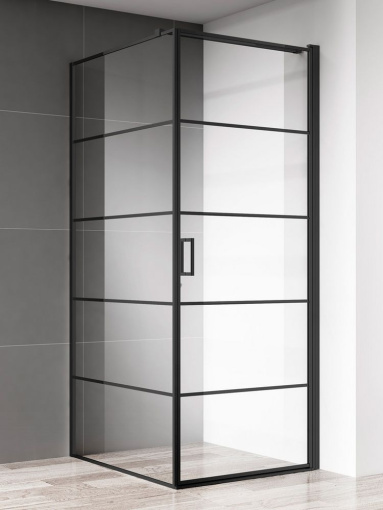 Душевой уголок  900*900*1950мм., стекло 6мм, цвет профиля матовый черный, горизонтальные линии.