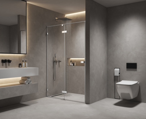 Душевая дверь в нишу 1400х2000 мм, стекло 8 мм, прозрачное, EasyClean, цвет профиля хром