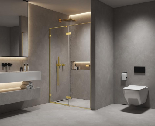 Душевая дверь в нишу 1000х2000 мм, стекло 8 мм, прозрачное, EasyClean, цвет профиля золото шлифованное