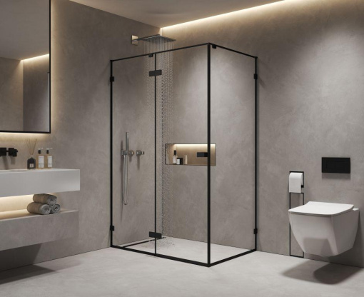 Боковая панель 900х2000 мм, стекло 8 мм, прозрачное, EasyClean, цвет профиля черный матовый