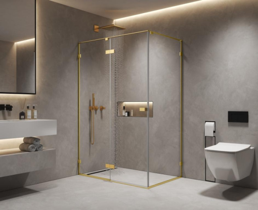 Боковая панель 900х2000 мм, стекло 8 мм, прозрачное, EasyClean, цвет профиля золото шлифованное