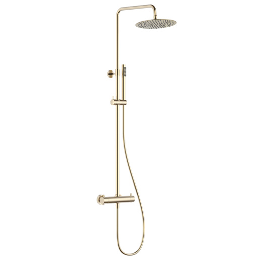 AQM 8006BG Душевая система с термостатом, Ø250, 1/1 режим, латунная лейка, верхний душ - сталь