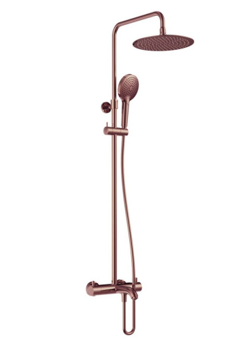 AQM8008BC   Душ. сист. с терм. и изливом, Ø250, лейка 3 реж,  высота 1100-1500мм, Медь шлифованная