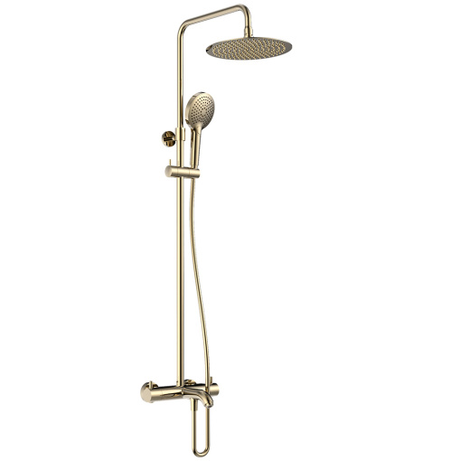 AQM8008GG   Душ. сист. с терм. и изливом, Ø250, лейка 3 реж,  высота 1100-1500мм, Glossy gold