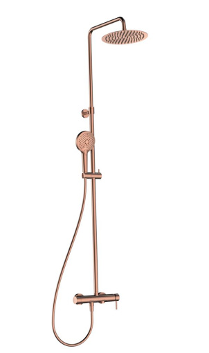 AQM8011BC Душевая система со смесителем и изливом, Ø250, лейка 3 реж, 1100-1500мм, медь шлифованная