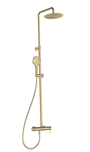AQM8011BG Душевая система со смесителем и изливом, Ø250, лейка 3 реж, 1100-1500мм, золото шлифован