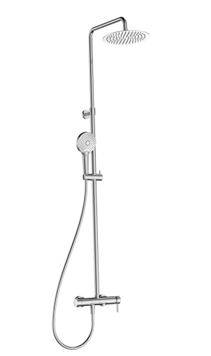 AQM8011CR Душевая система со смесителем и изливом, Ø250, лейка 3 реж, 1100-1500мм, хром